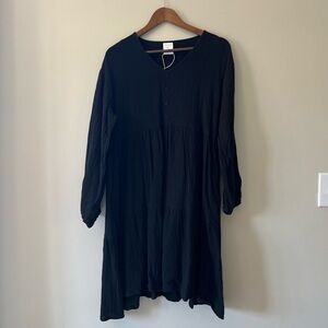 Sierra NWOT 100% Cotton Long Sleeve Black Tunic Midi Women's Dress Size Medium